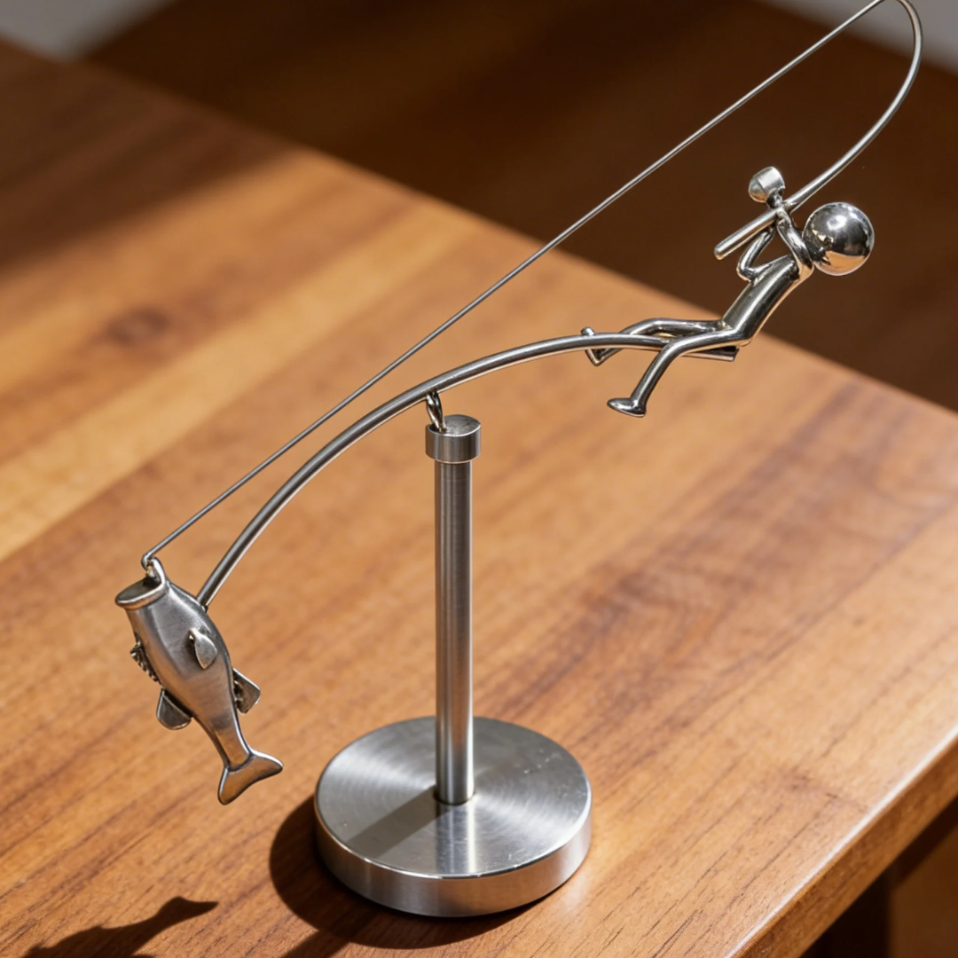 Sculpture Cinétique du Pêcheur Équilibrée